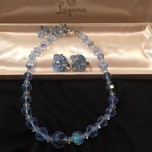 Vintage blue Laguna crystal necklace and earrings